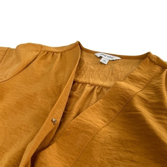NWOT NINE WEST Women's Tie Waist Wrap Top Blouse Mustard Yellow Size XS - Picture 9 of 16